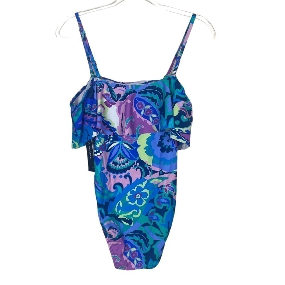 NWT Tahari blue ruffle one piece swimsuit size M
